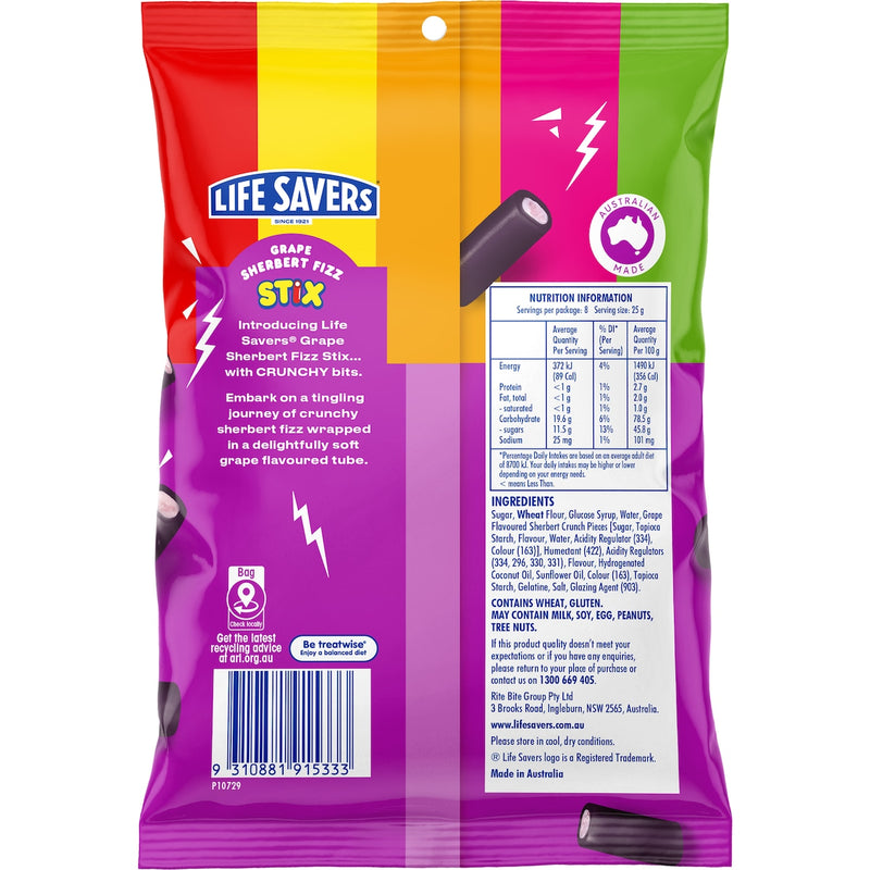 Lifesavers Grape Sherbert Fizz Stix 200g