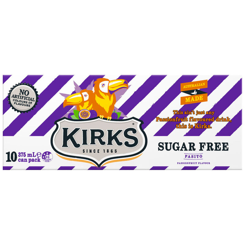 Kirks Pasito Sugar Free Soft Drink 375ml - 10 Pack