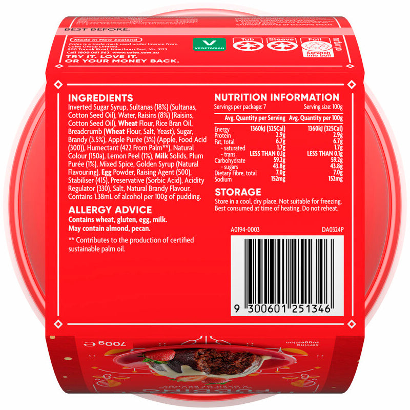 BB 6/25 | Coles Christmas Traditional Pudding Large 700g