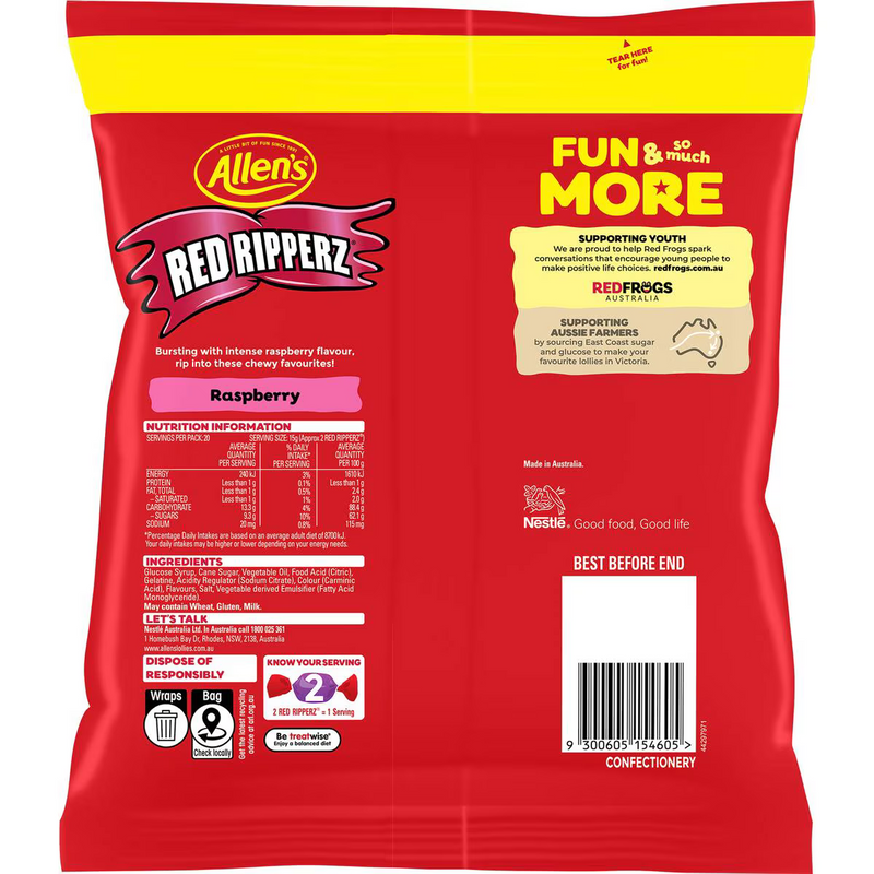 Allen's Red Ripperz Lollies Family Size Bag 300g