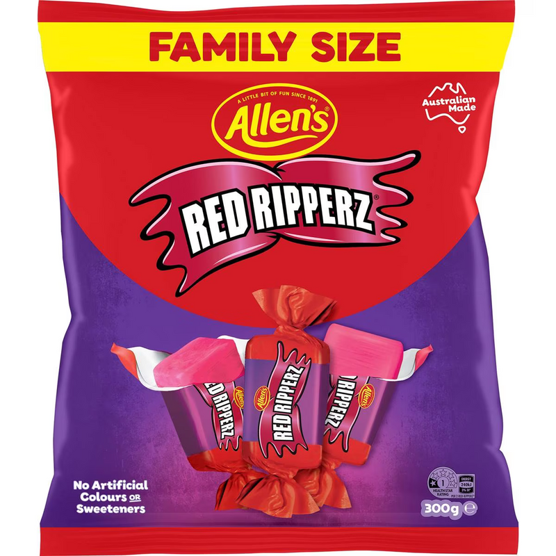 Allen's Red Ripperz Lollies Family Size Bag 300g