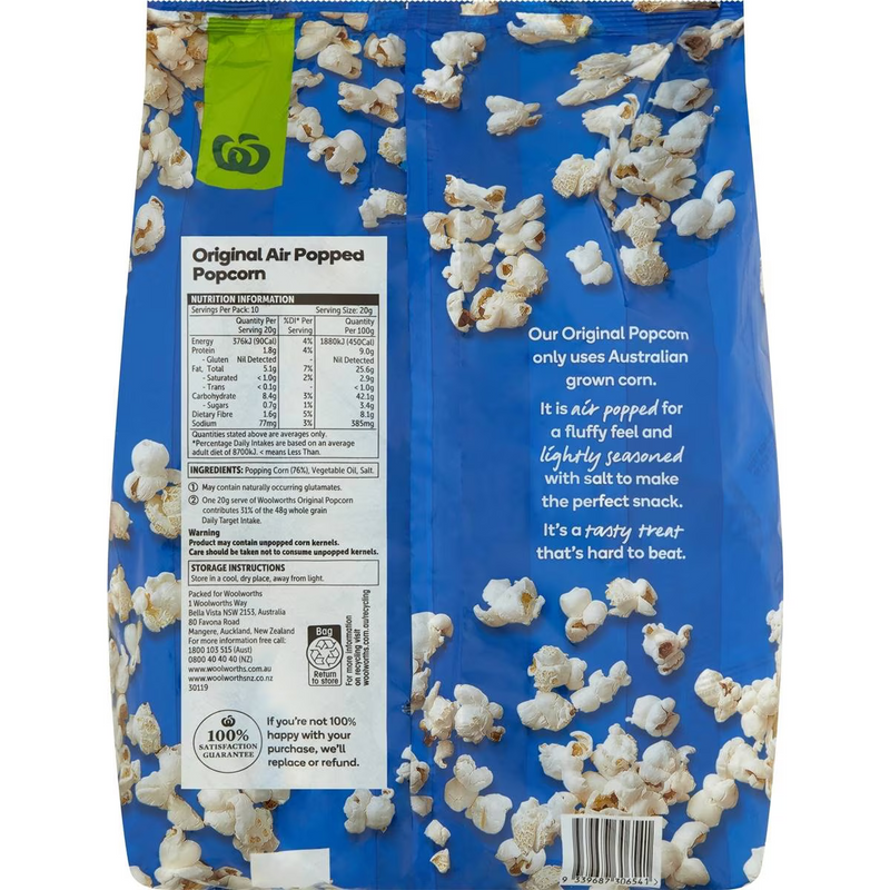 Woolworths Australian Original Popcorn 10 pack 200g