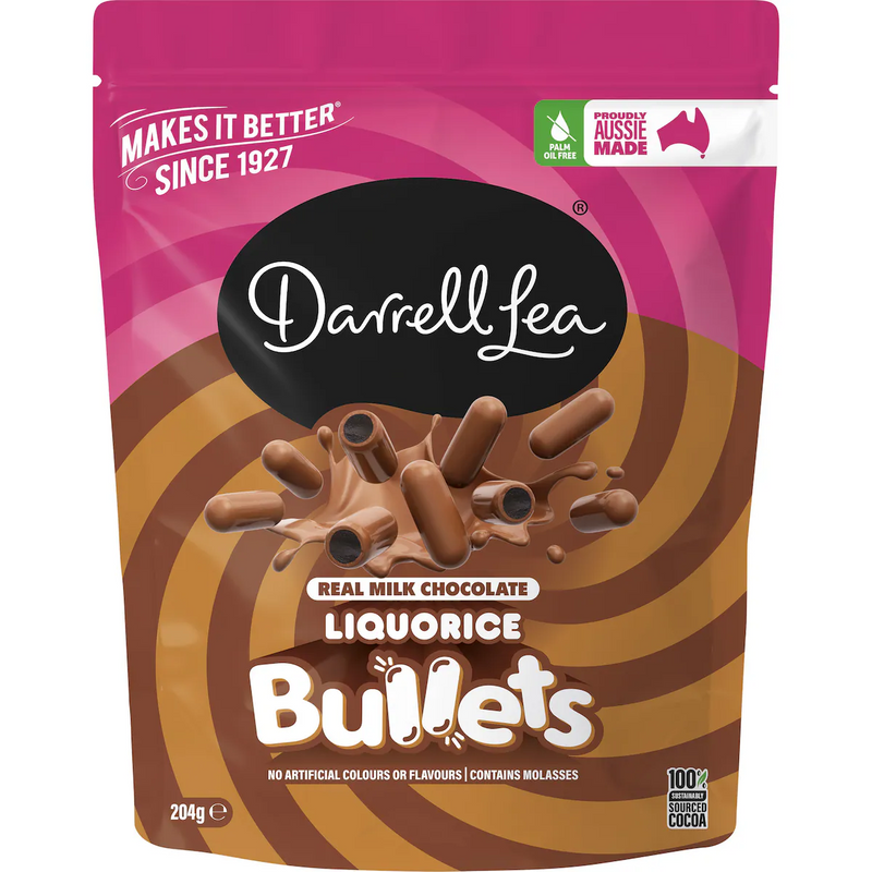 Darrell Lea Bullets Milk Chocolate Liquorice 204g