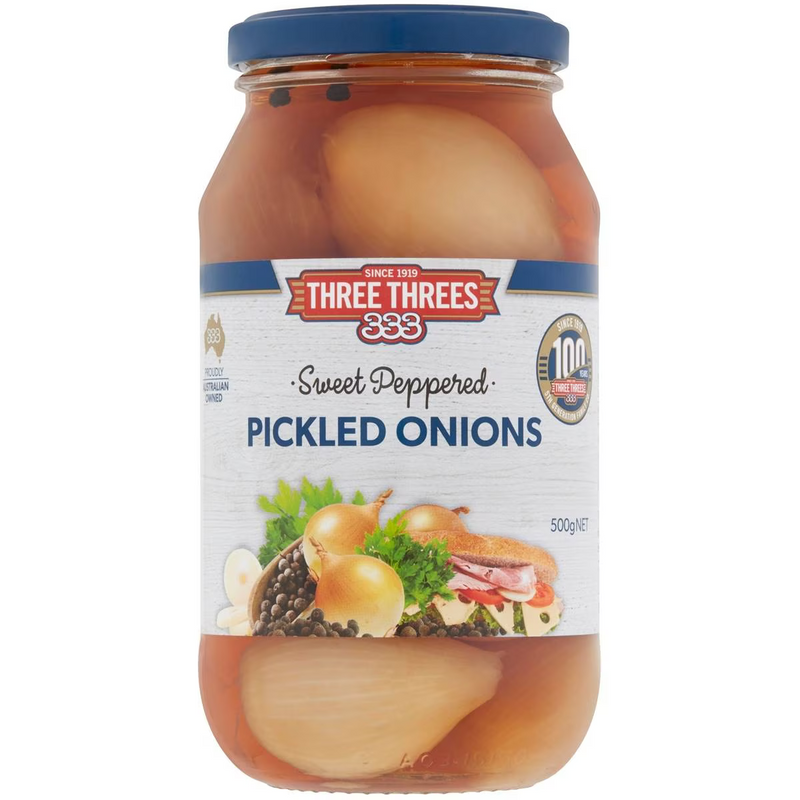 Three Threes Sweet Peppered Pickled Onions 500g