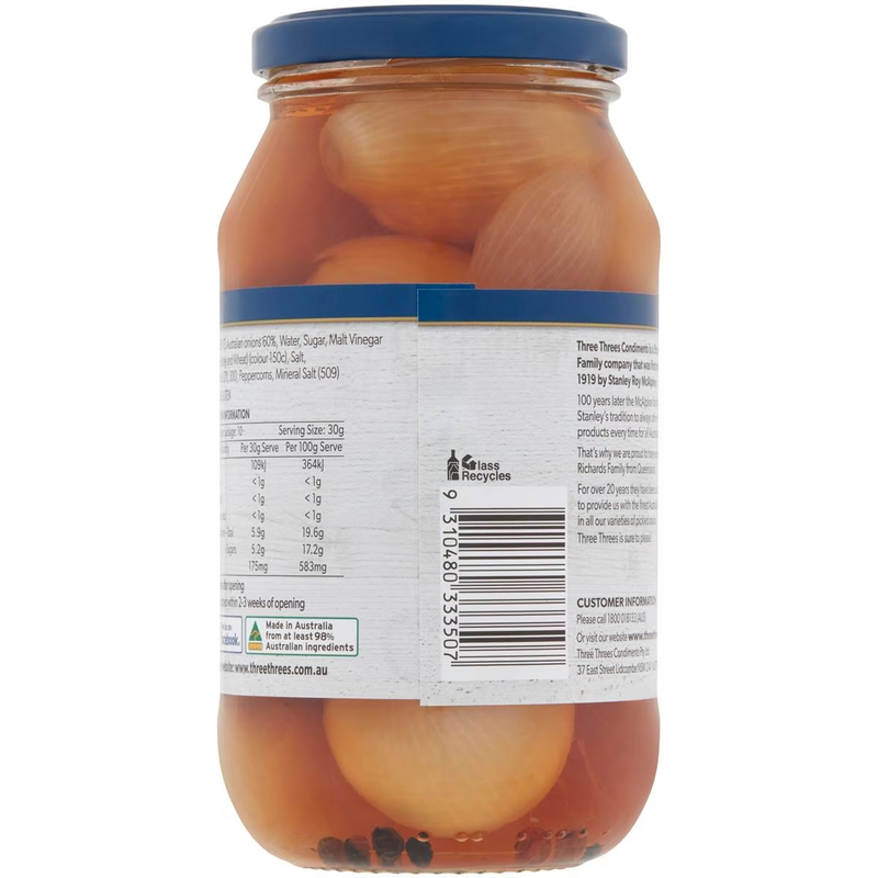 Three Threes Sweet Peppered Pickled Onions 500g