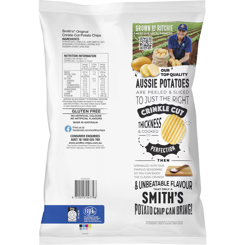 Smith's Crinkle Cut Original Potato Chips Party Size 380g