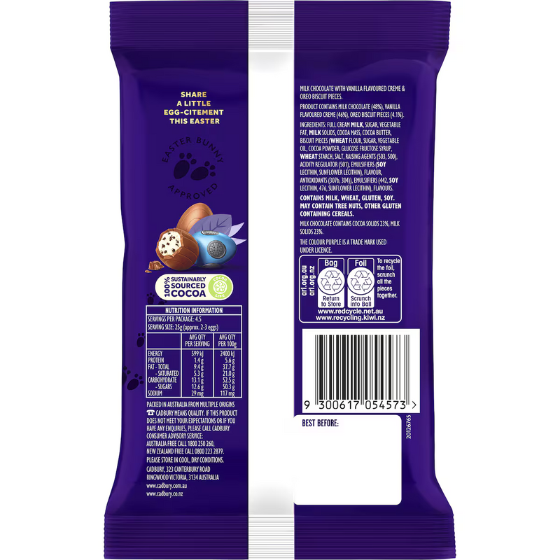 Cadbury Oreo Milk Chocolate Easter Egg Bag 112g