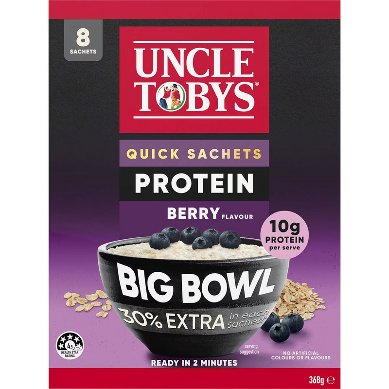 Uncle Tobys Big Bowl Quick Oats Protein Berry 8 Pack 368g