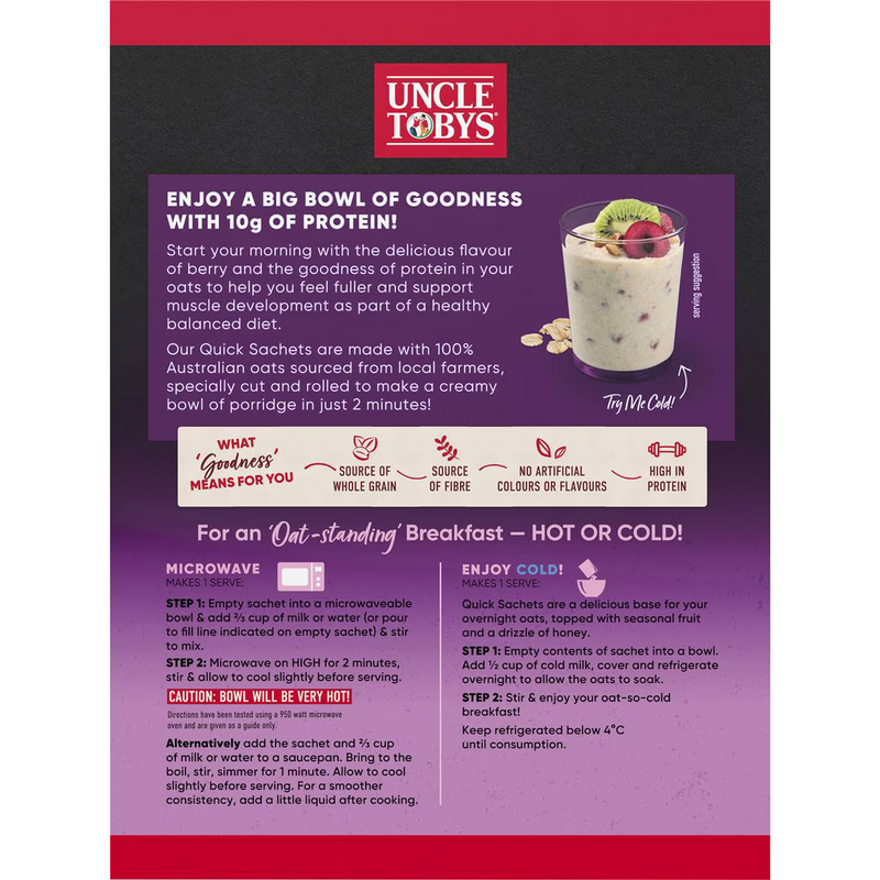 Uncle Tobys Big Bowl Quick Oats Protein Berry 8 Pack 368g