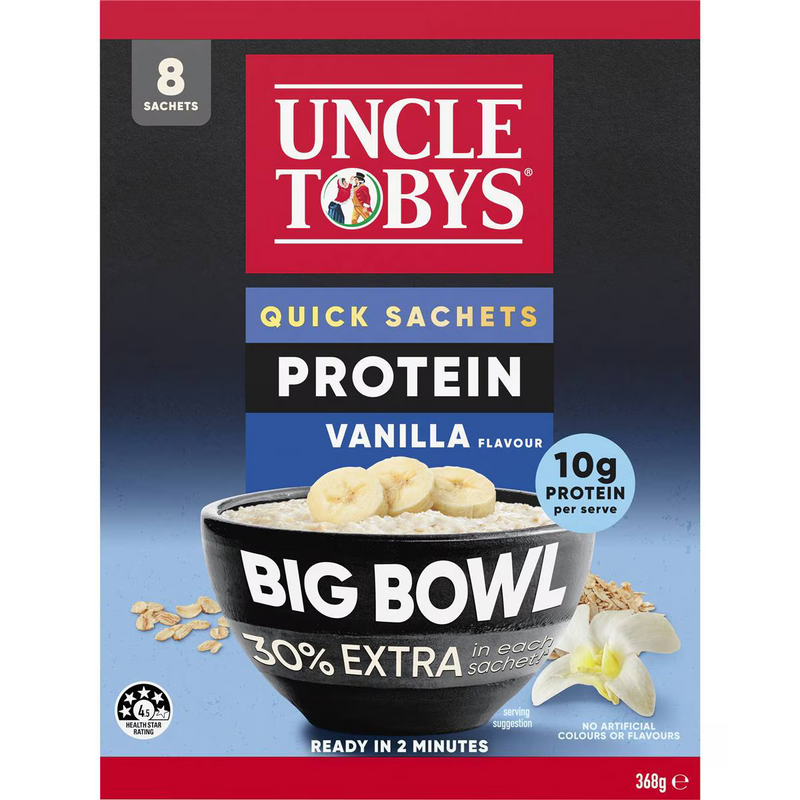Uncle Tobys Big Bowl Quick Oats Protein Vanilla 8 Pack 368g