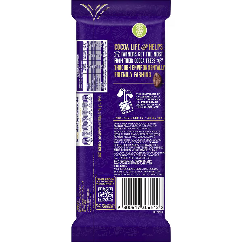 Cadbury Dairy Milk Slices Peanut Caramel Block 170g