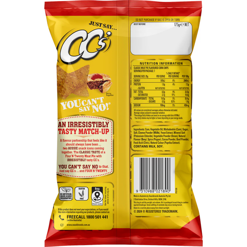 CC's Four'n Twenty Corn Chips Classic Meat Pie 175g