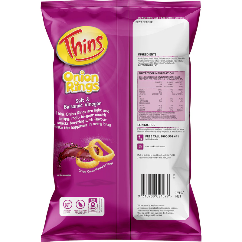 Thins Onion Rings Snacks Salt & Balsamic Vinegar 85g