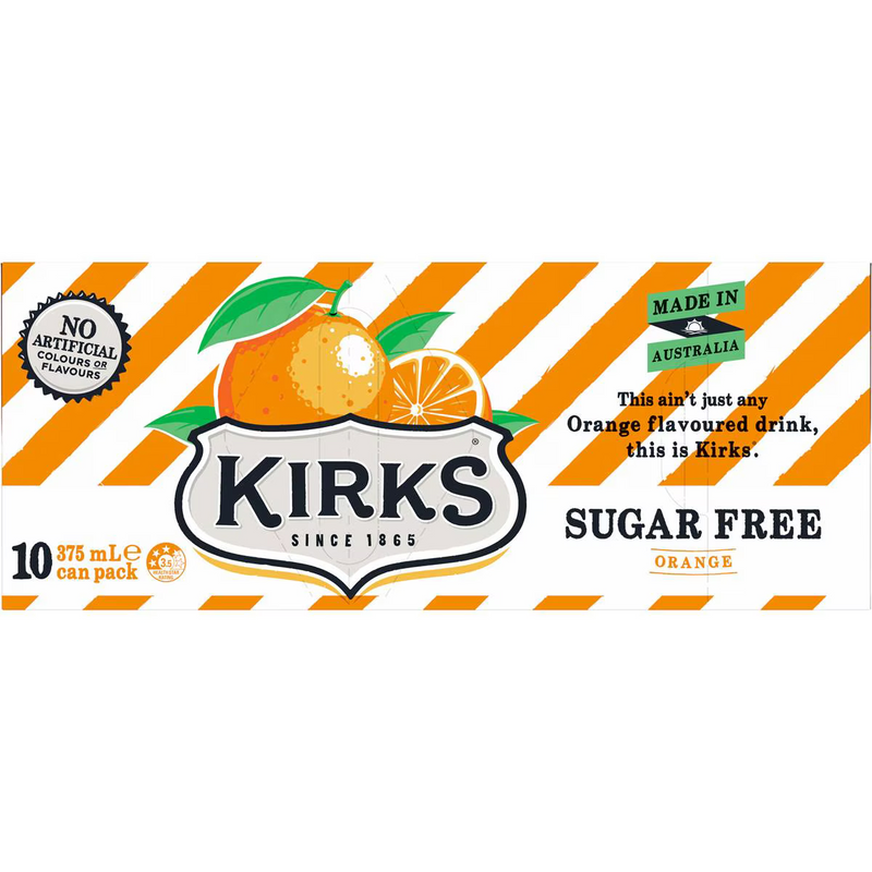 Kirks Orange Sugar Free Soft Drink 375ml - 10 Pack