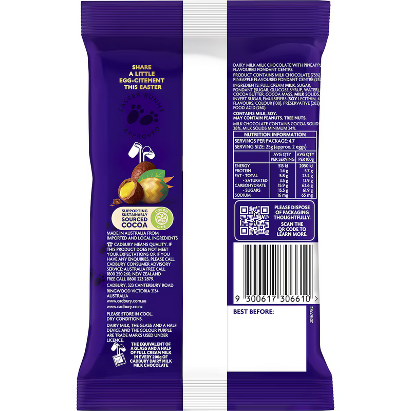 Cadbury Dairy Milk Tropical Pineapple Easter Egg Bag 118g