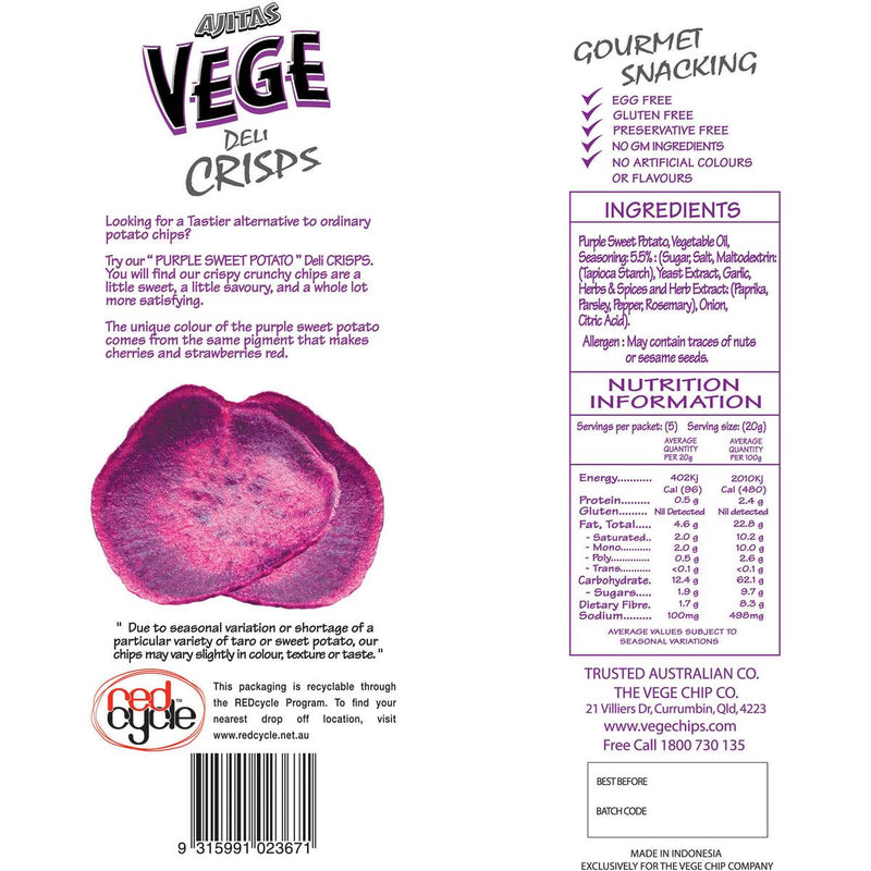 Ajitas Vege Chips Deli Crisps Purple Sweet Potato 100g