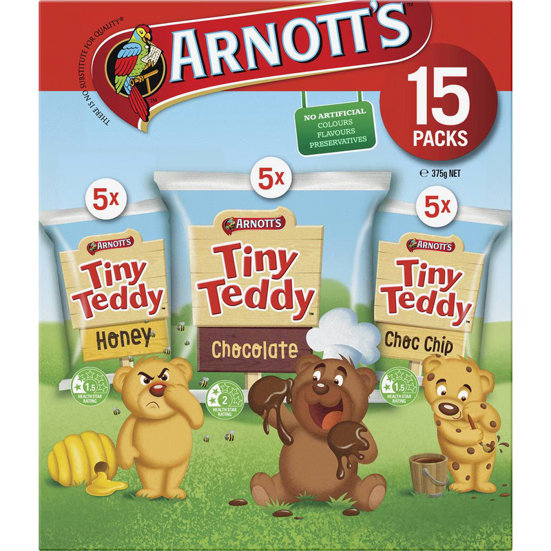 Arnott's Tiny Teddy Variety Multipack Biscuits 15 Pack 375g