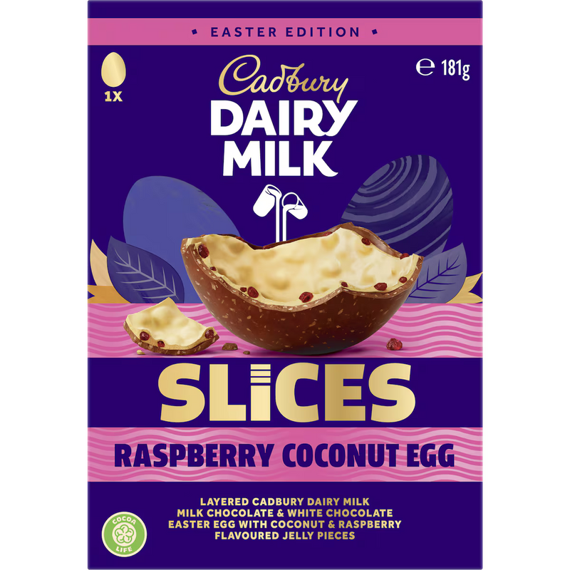 Cadbury Dairy Milk Slices Raspberry Coconut Egg Easter Gift Box 181g