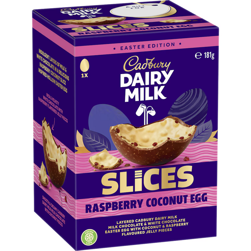 Cadbury Dairy Milk Slices Raspberry Coconut Egg Easter Gift Box 181g