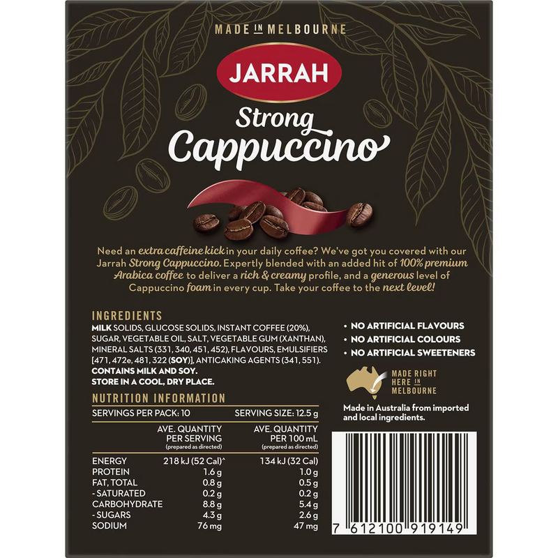 Jarrah Strong Cappuccino Sachets 10 Pack 125g