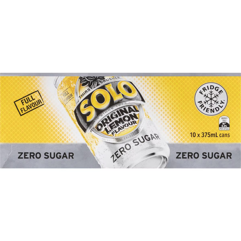 Schweppes Solo Original Lemon Zero Sugar Soft Drink 375ml - 10 Pack