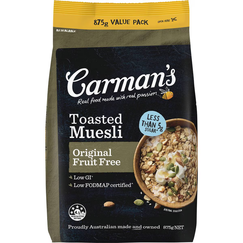 Carman's Muesli Original Fruit Free 875g