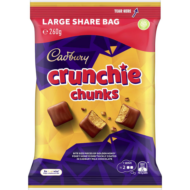 Cadbury Crunchie Chunks Large Share Bag 260g