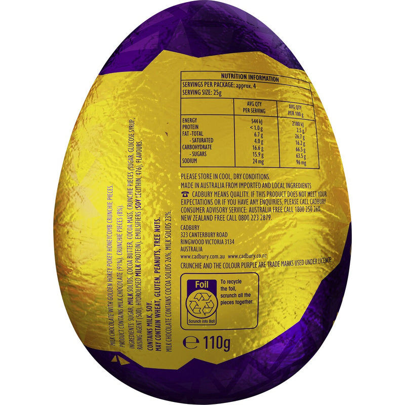 Cadbury Crunchie Chocolate Hollow Easter Egg 110g