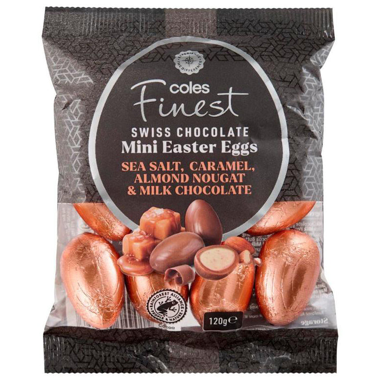 Coles Finest Sea Salt & Caramel Almond Nougat Milk Chocolate Eggs 120g