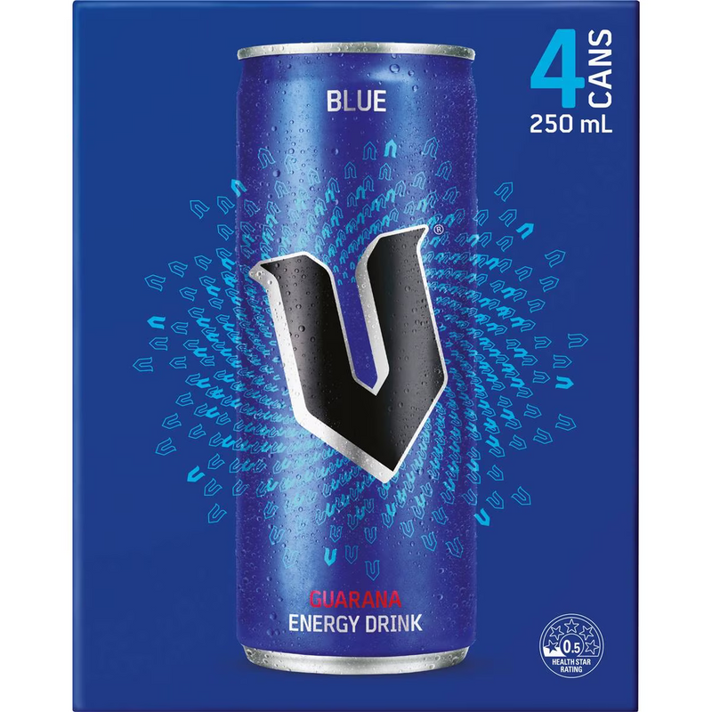 V Energy Drink Blue Guarana 250ml - 4 Pack