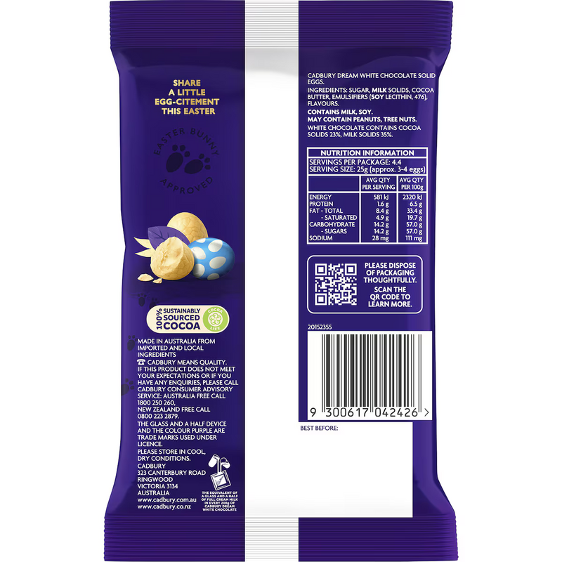 Cadbury Dream White Chocolate Easter Egg Bag 110g