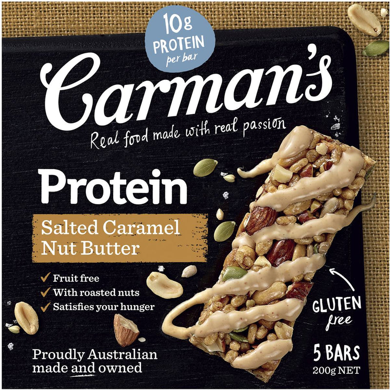 Carman's Gourmet Protein Bars Salted Caramel Bars 5 Pack 200g