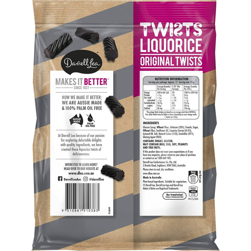 Darrell Lea Twists Liquorice 280g