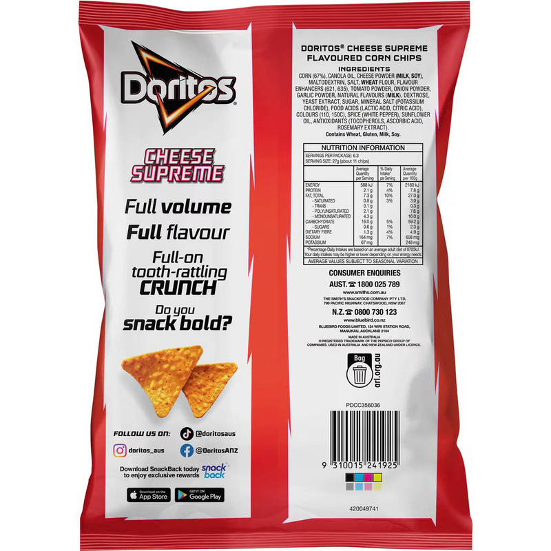 Doritos Corn Chips Cheese Supreme 170g