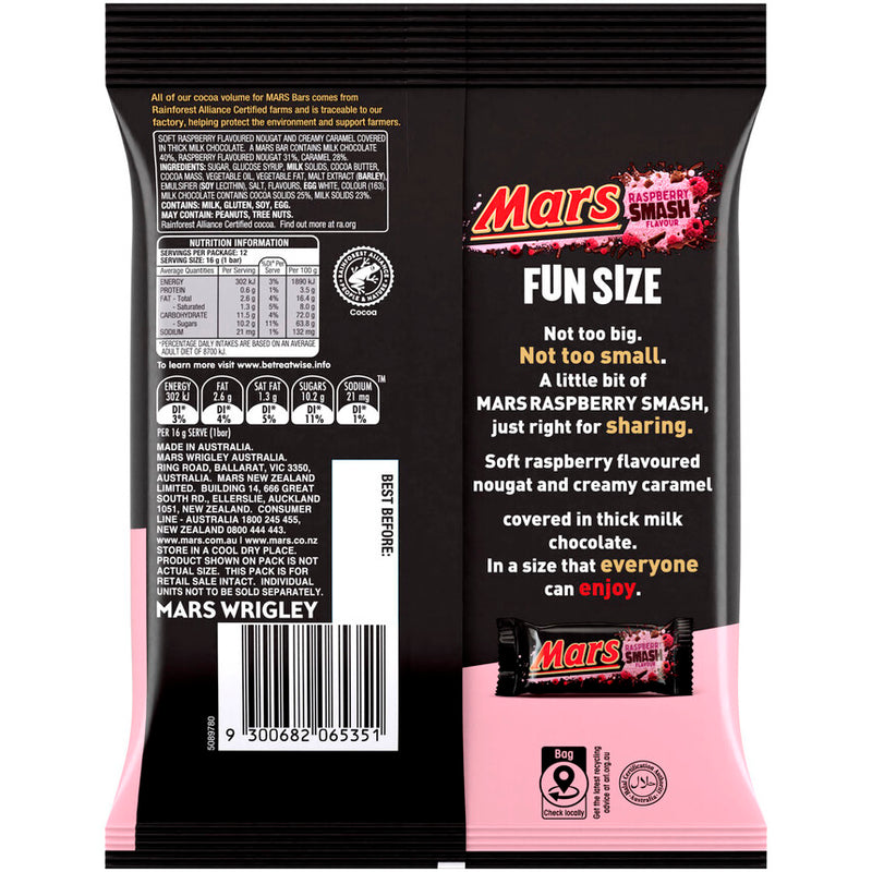 Mars Raspberry Smash Milk Chocolate Party Sharepack 12 Pack 192g