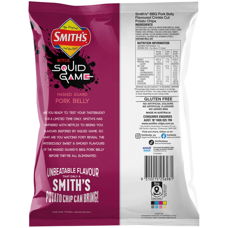 Smith's Crinkle Cut BBQ Pork Belly Squid Game Potato Chips 150g