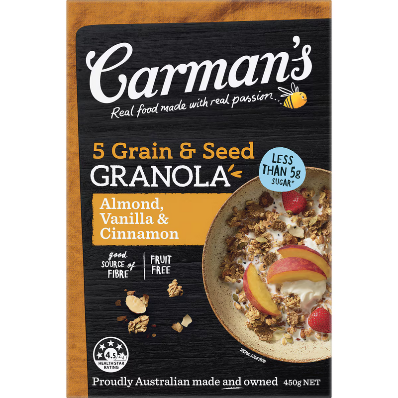 Carman's Granola 5 Grain & Seed Almond Vanilla & Cinnamon 450g