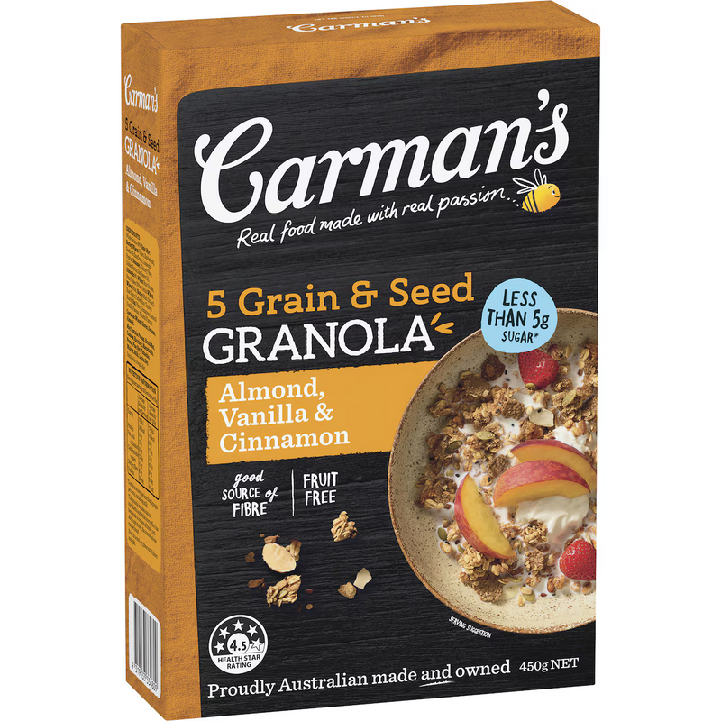 Carman's Granola 5 Grain & Seed Almond Vanilla & Cinnamon 450g