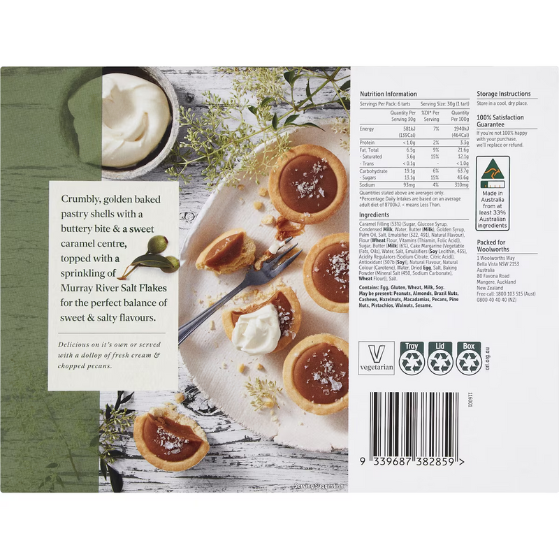 Woolworths Salted Caramel Tarts 6 Pack 180g