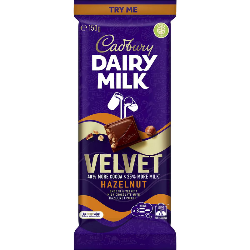 Cadbury Dairy Milk Velvet Hazelnut Block  150g