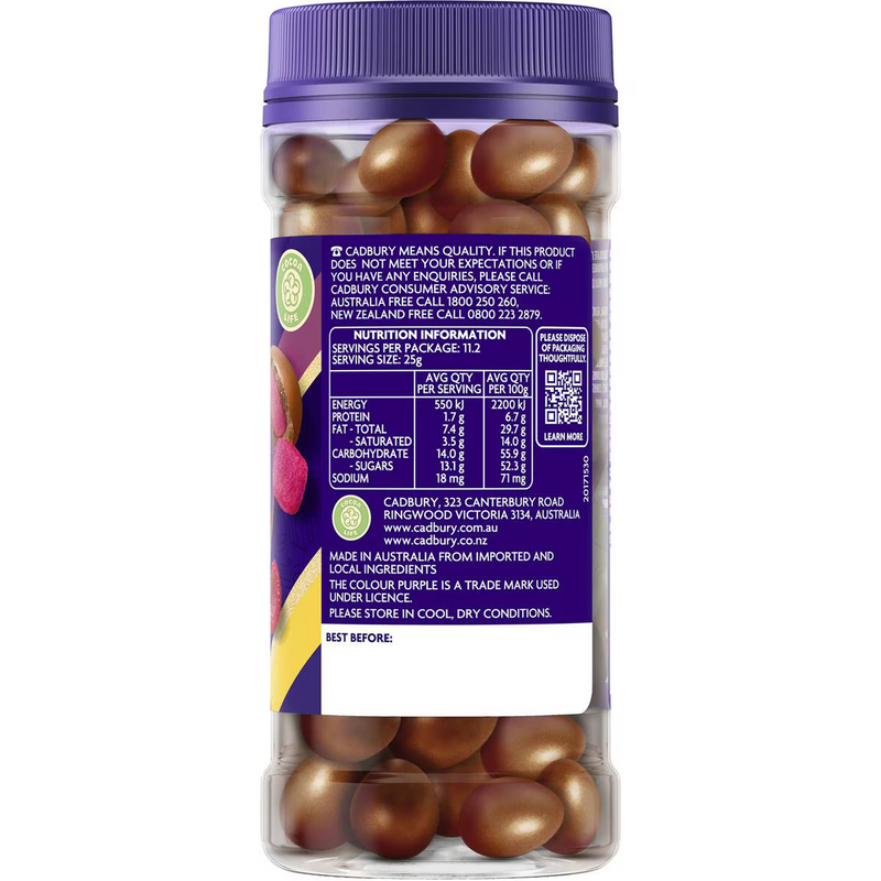 Cadbury Milk Chocolate Coated Peanuts & Raspberry Jar 280g