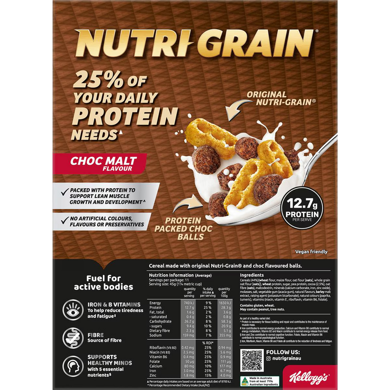 Kellogg's Nutrigrain High Protein Crunch Choc Malt 500g