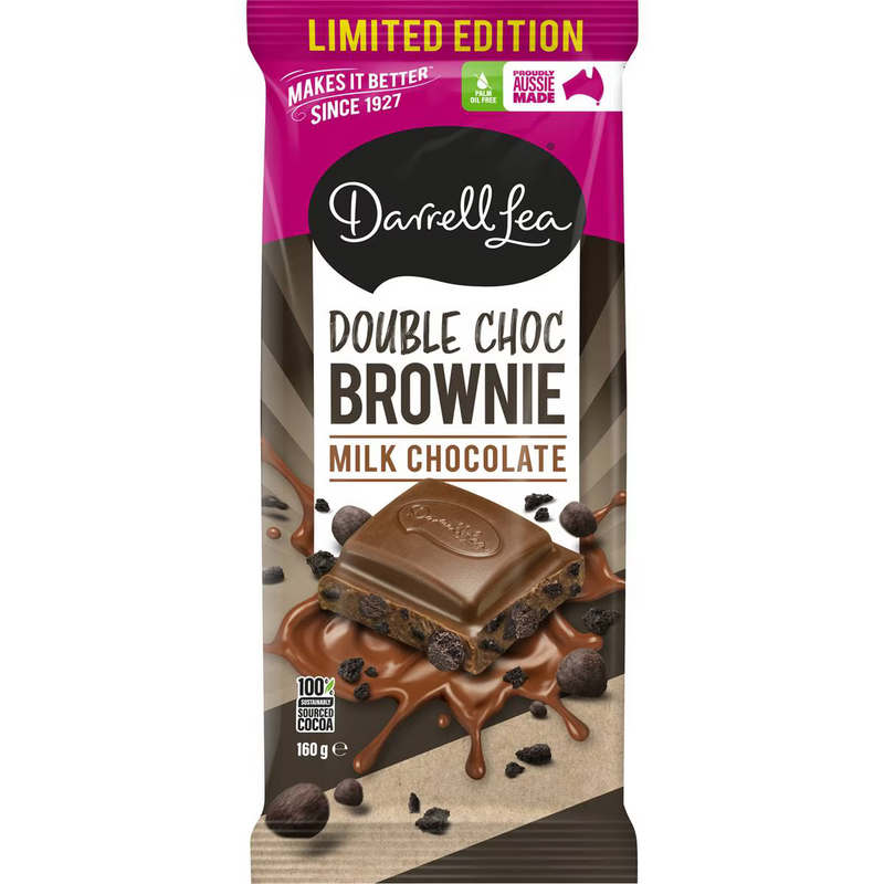 Darrell Lea Double Choc Brownie Milk Chocolate Block 160g