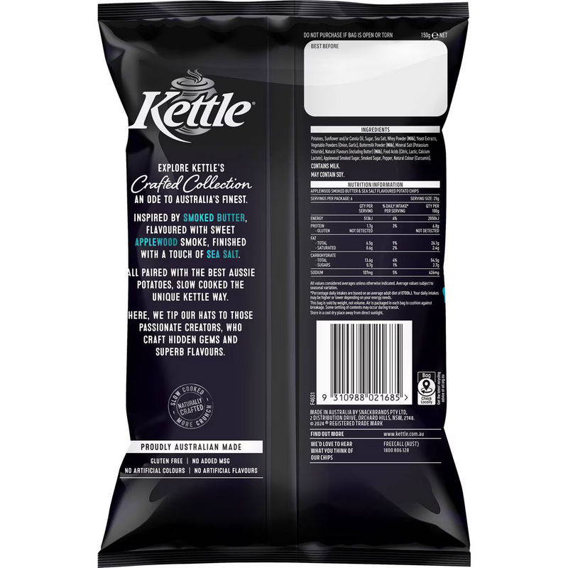 Kettle Crafted Collection Applewood Smoked Butter & Salt Chips 150g