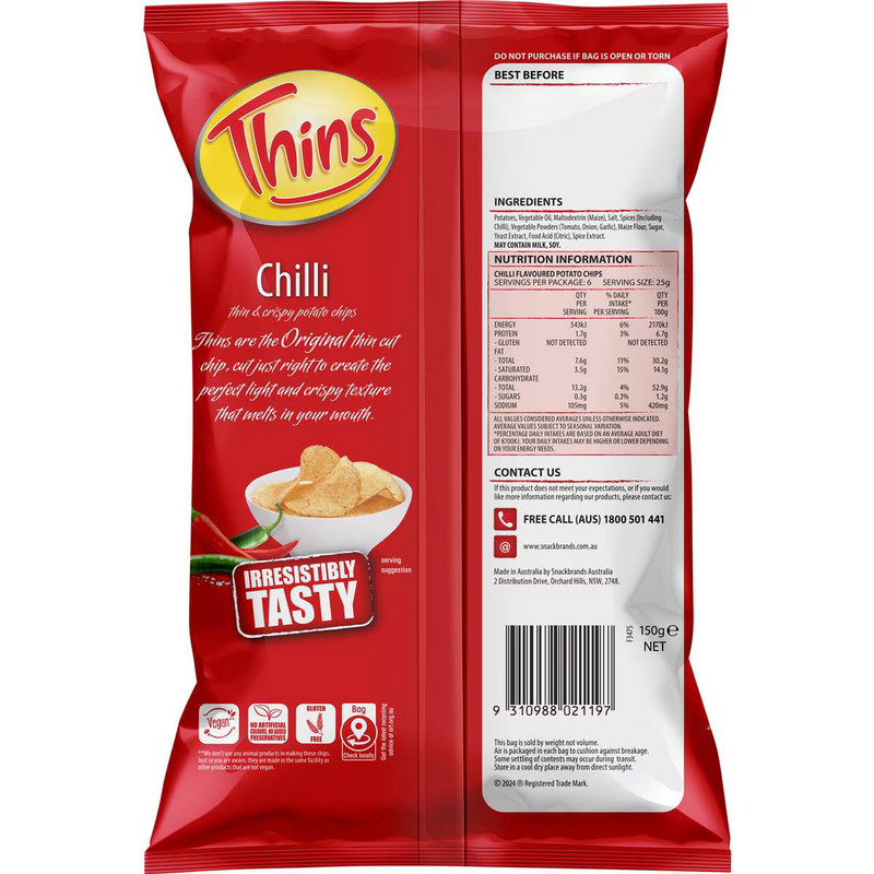 Thins Chilli Chips 150g