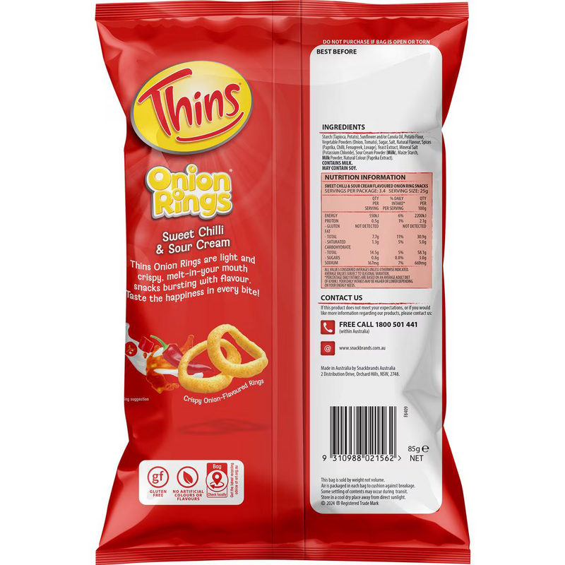 Thins Onion Rings Sweet Chilli & Sour Cream 85g