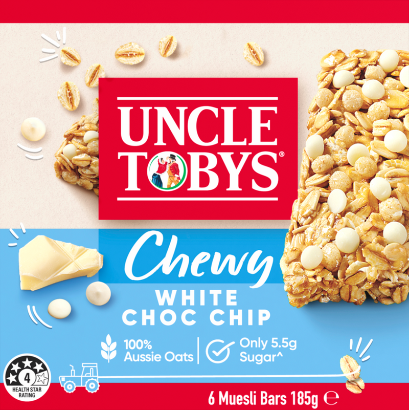 Uncle Tobys Muesli Bar Chewy White Choc Chip 185g