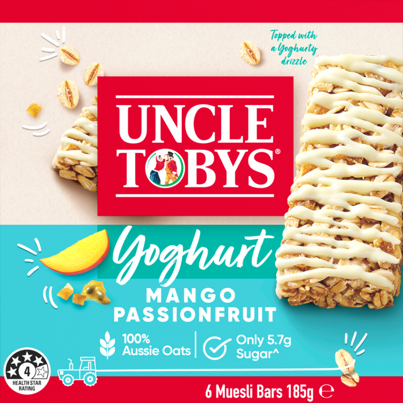 Uncle Tobys Muesli Bars Yoghurt Mango Passionfruit 6 Pack 185g